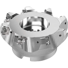 Seco - 5" Cut Diam, 1-1/2" Arbor Hole, 0.315" Max Depth of Cut, 71° Indexable Chamfer & Angle Face Mill - 8 Inserts, SN.. Insert, Right Hand Cut, 8 Flutes, Through Coolant, Series R220.56 - Apex Tool & Supply