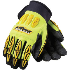 ‎120-4000/L All Purp Work Gloves - Mad Max - HV Yellow - Black Reinforced Synthetic Leather Palm - Exact Industrial Supply