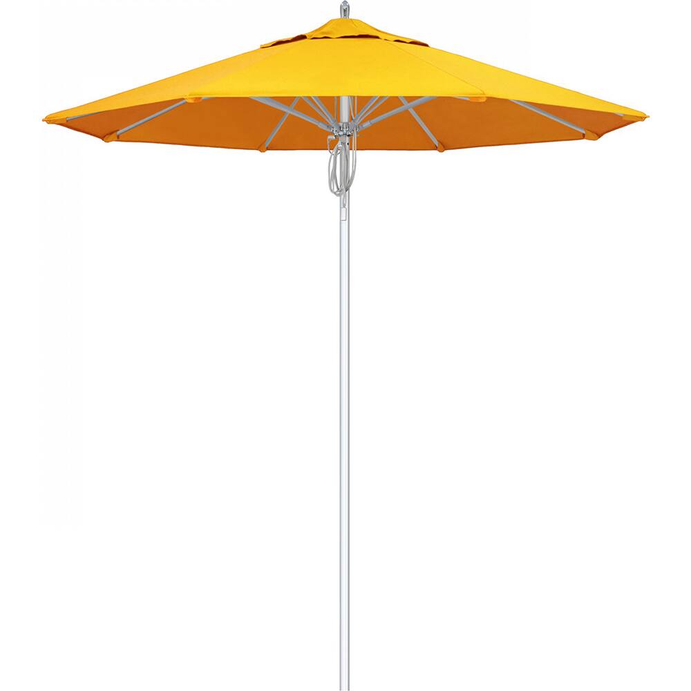 California Umbrella - Patio Umbrellas; Umbrella Diameter (Inch): 90 ; Height (Feet): 8.666 ; Fabric Color: Sunflower Yellow ; Base Included: No ; Frame Material: Aluminum ; Frame Color: Silver - Exact Industrial Supply