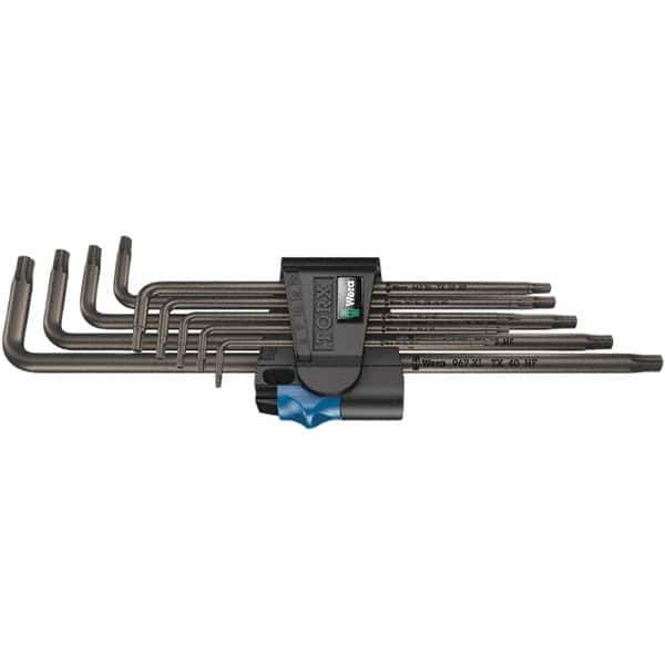 Wera - 9 Piece T8 to T40 Black Oxide Finish L-Key Torx Key Set - T8, T9, T10, T15, T20, T25, T27, T30, T40 Torx Size - Apex Tool & Supply