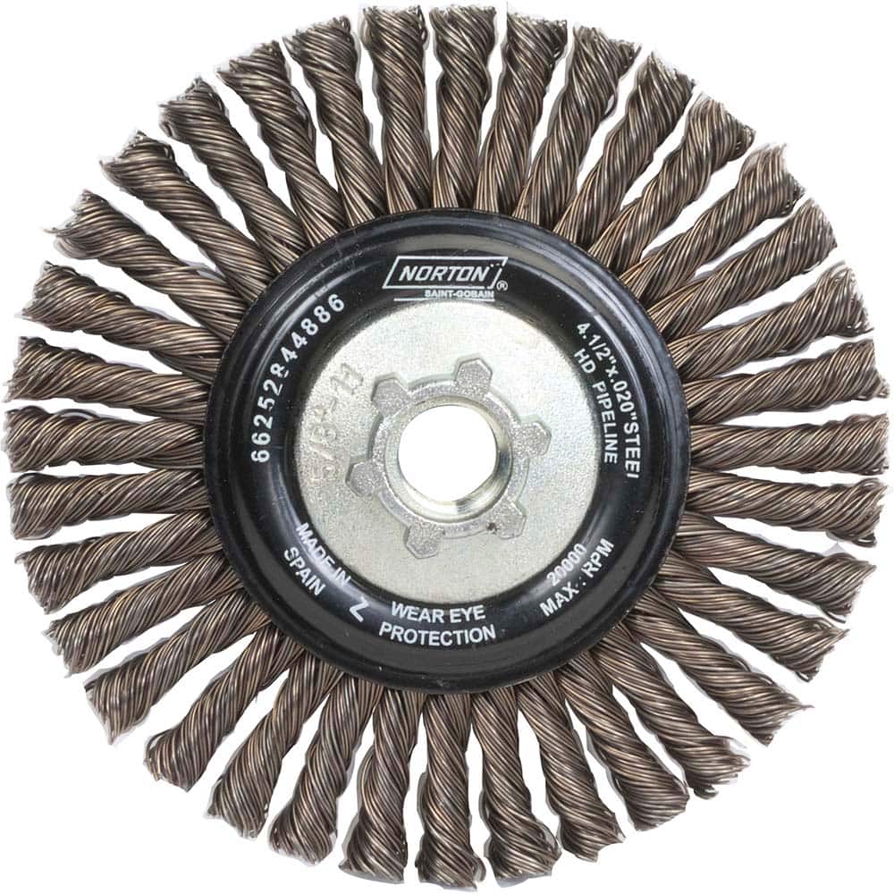 Norton - 4-1/2" OD, 5/8-11 Arbor Hole, Stringer Bead Carbon Wheel Brush - Apex Tool & Supply