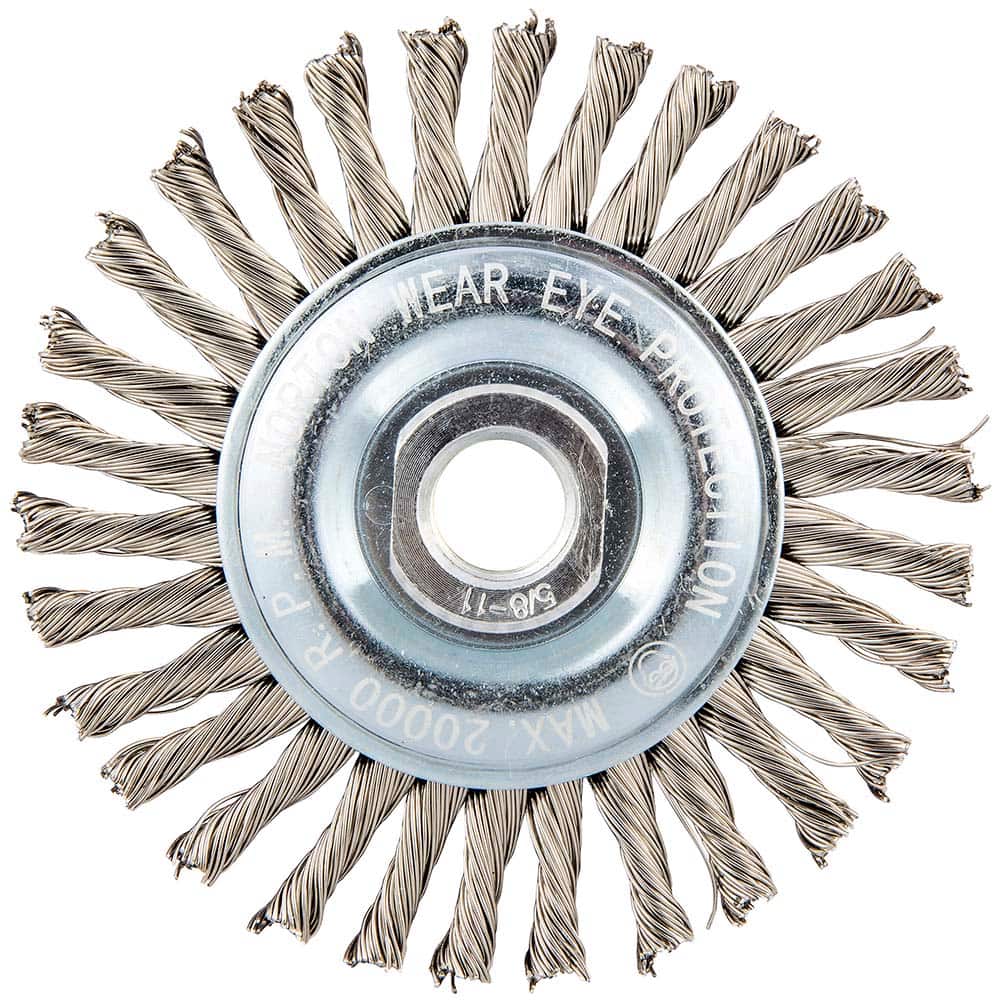 Norton - 4" OD, 5/8-11 Arbor Hole, Stringer Bead Twist Knot Stainless Steel Wheel Brush - Apex Tool & Supply