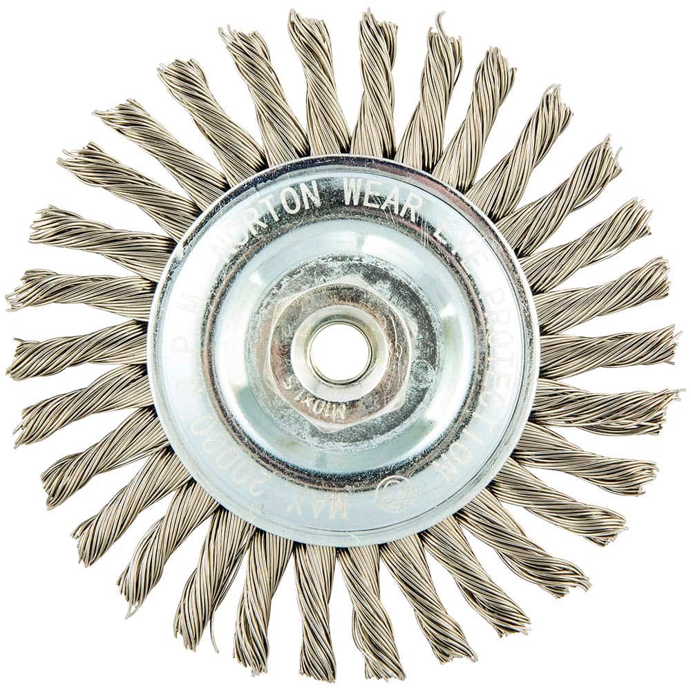 Norton - 4" OD, M10 Arbor Hole, Stringer Bead Twist Knot Stainless Steel Wheel Brush - Apex Tool & Supply