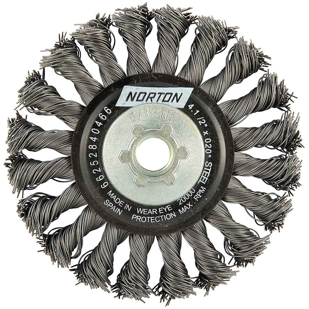 Norton - 4-1/2" OD, 5/8-11 Arbor Hole, Knotted Carbon Wheel Brush - Apex Tool & Supply