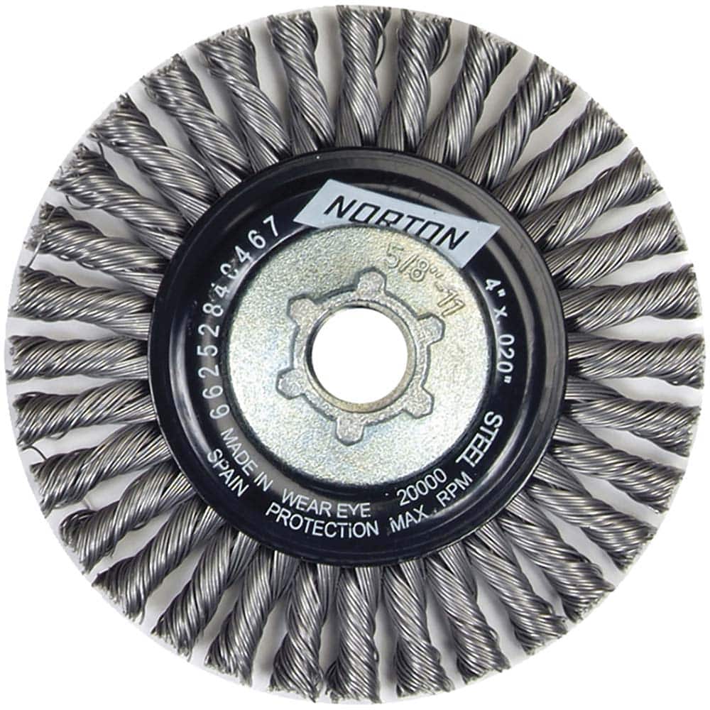 Norton - 4" OD, 5/8-11 Arbor Hole, Stringer Bead Twist Knot Carbon Wheel Brush - Apex Tool & Supply