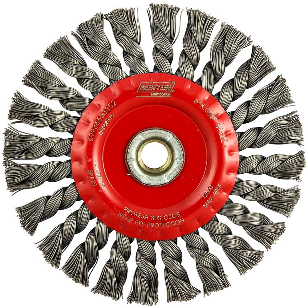 Norton - 6" OD, 5/8-11 Arbor Hole, Knotted Carbon Wheel Brush - Apex Tool & Supply