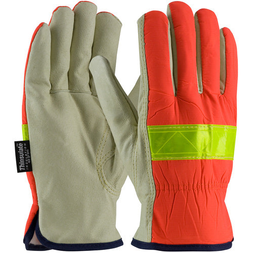 ‎125-468/M Leather Drivers Gloves - Hi-Vis Fabric - 3M Thinsulate Lining w/Pigskin Palm - Keystone Thumb - Exact Industrial Supply