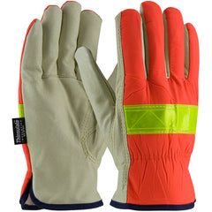 ‎125-468/S Leather Drivers Gloves - Hi-Vis Fabric - 3M Thinsulate Lining w/Pigskin Palm - Keystone Thumb - Exact Industrial Supply