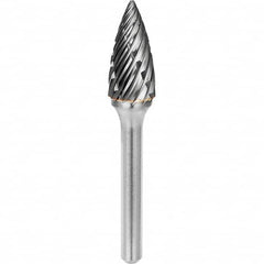 SGS Pro - 3/8" Cut Diam, 1/4" Shank Diam, Tungsten Carbide Steel Cut Pointed Tree Burr - Apex Tool & Supply