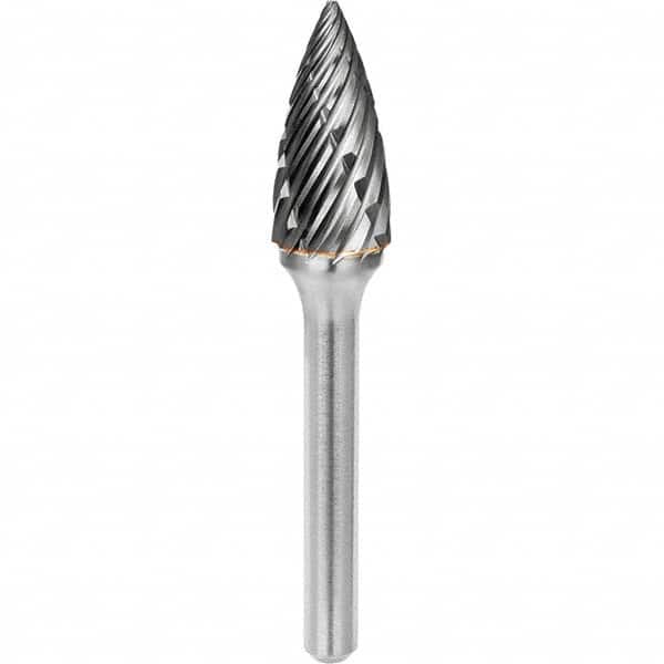 SGS Pro - 5/16" Cut Diam, 1/4" Shank Diam, Tungsten Carbide Steel Cut Pointed Tree Burr - Apex Tool & Supply