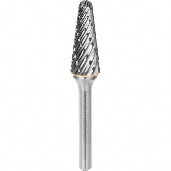 SGS Pro - 3/8" Cut Diam, 1/4" Shank Diam, Tungsten Carbide Steel Cut Ball Nose Cone Burr - Apex Tool & Supply