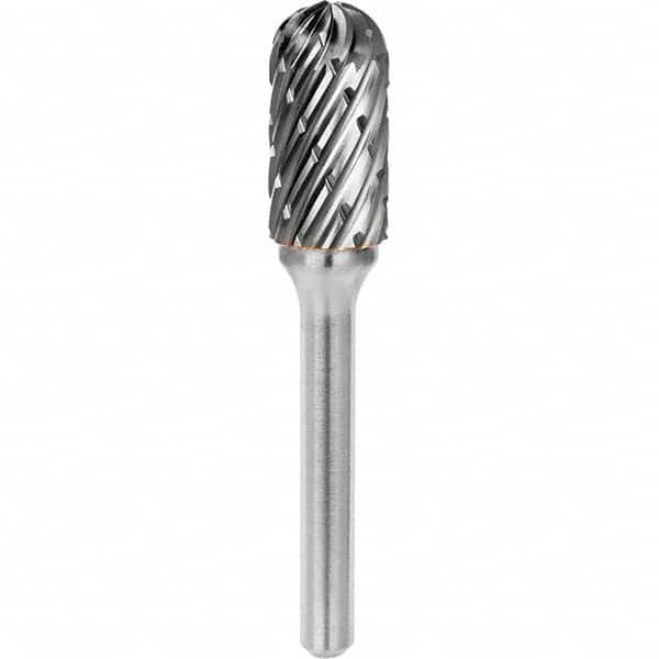SGS Pro - 1/4" Cut Diam, 1/4" Shank Diam, Tungsten Carbide Steel Cut Ball Nose Cylinder Burr - Apex Tool & Supply