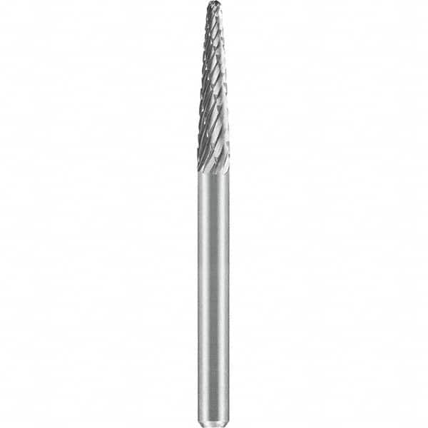SGS Pro - 1/8" Cut Diam, 1/8" Shank Diam, Tungsten Carbide Double Cut Ball Nose Cone Burr - Apex Tool & Supply