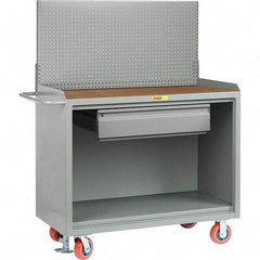 Little Giant - 3,600 Lb Capacity, 2 Shelf, 1 Drawer Mobile Bench Cabinet with Pegboard Panel - 53" Wide x 24" Deep x 43" High, Steel - Apex Tool & Supply