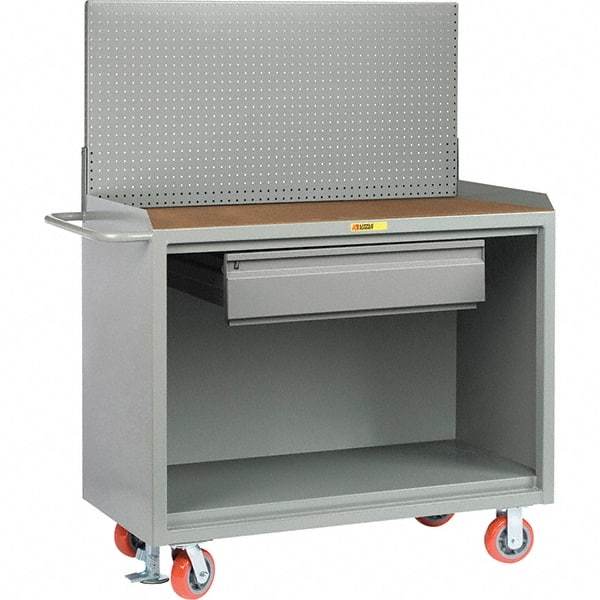 Little Giant - 3,600 Lb Capacity, 2 Shelf, 1 Drawer Mobile Bench Cabinet with Pegboard Panel - 41" Wide x 24" Deep x 43" High, Steel - Apex Tool & Supply
