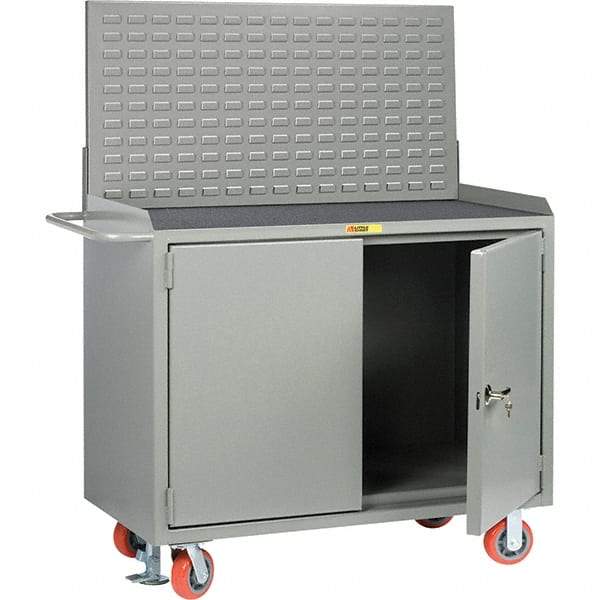 Little Giant - 3,600 Lb Capacity, 2 Shelf, 2 Door Mobile Bench Cabinet with Louvered Panel - 53" Wide x 24" Deep x 43" High, Steel - Apex Tool & Supply