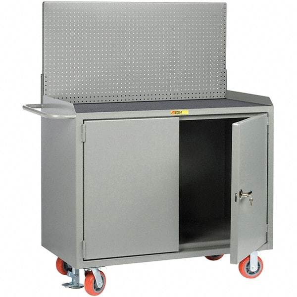 Little Giant - 3,600 Lb Capacity, 2 Shelf, 2 Door Mobile Bench Cabinet with Pegboard Panel - 53" Wide x 24" Deep x 43" High, Steel - Apex Tool & Supply