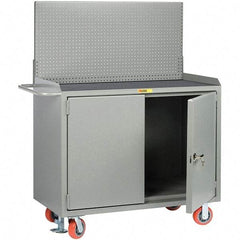 Little Giant - 3,600 Lb Capacity, 2 Shelf, 2 Door Mobile Bench Cabinet with Pegboard Panel - 41" Wide x 24" Deep x 43" High, Steel - Apex Tool & Supply