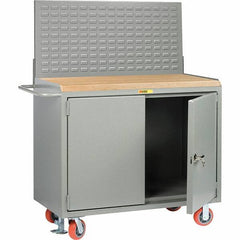 Little Giant - 3,600 Lb Capacity, 2 Shelf, 2 Door Mobile Bench Cabinet with Louvered Panel - 53" Wide x 24" Deep x 43" High, Steel - Apex Tool & Supply