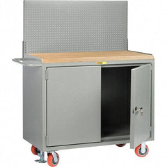 Little Giant - 3,600 Lb Capacity, 2 Shelf, 2 Door Mobile Bench Cabinet with Pegboard Panel - 53" Wide x 24" Deep x 43" High, Steel - Apex Tool & Supply