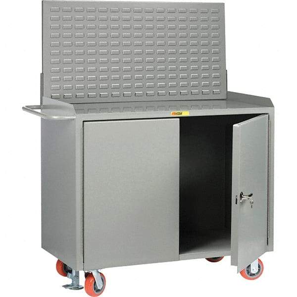 Little Giant - 3,600 Lb Capacity, 2 Shelf, 2 Door Mobile Bench Cabinet with Louvered Panel - 41" Wide x 24" Deep x 43" High, Steel - Apex Tool & Supply