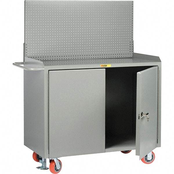 Little Giant - 3,600 Lb Capacity, 2 Shelf, 2 Door Mobile Bench Cabinet with Pegboard Panel - 53" Wide x 24" Deep x 43" High, Steel - Apex Tool & Supply