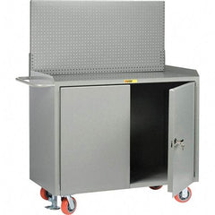 Little Giant - 3,600 Lb Capacity, 2 Shelf, 2 Door Mobile Bench Cabinet with Pegboard Panel - 53" Wide x 24" Deep x 43" High, Steel - Apex Tool & Supply