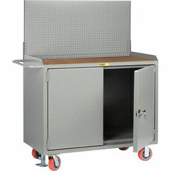 Little Giant - 3,600 Lb Capacity, 2 Shelf, 2 Door Mobile Bench Cabinet with Pegboard Panel - 41" Wide x 24" Deep x 43" High, Steel - Apex Tool & Supply