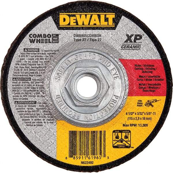 DeWALT - 5" 24 Grit Ceramic Cutoff Wheel - 3/32" Thick, 7/8" Arbor, 12,200 Max RPM, Use with Angle Grinders - Apex Tool & Supply
