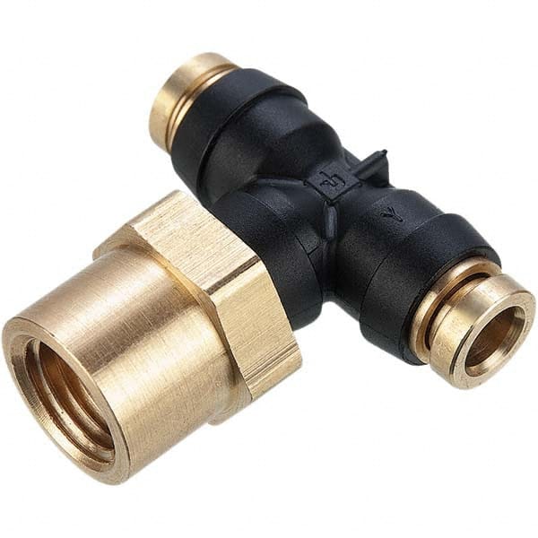 Parker - Plastic Push-To-Connect Tube Fittings Type: Female Branch Tee Swivel Tube Outside Diameter (Inch): 1/4 x 1/4 - Apex Tool & Supply