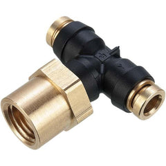 Parker - Plastic Push-To-Connect Tube Fittings Type: Female Branch Tee Swivel Tube Outside Diameter (Inch): 1/4 x 1/4 - Apex Tool & Supply
