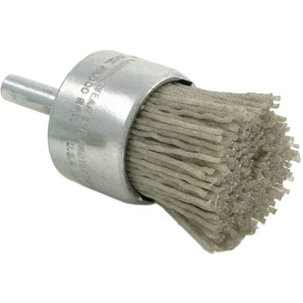 Brush Research Mfg. - 180 Grit, 1" Brush Diam, Crimped, End Brush - Medium Grade, 1/4" Diam Steel Shank, 20,000 Max RPM - Apex Tool & Supply