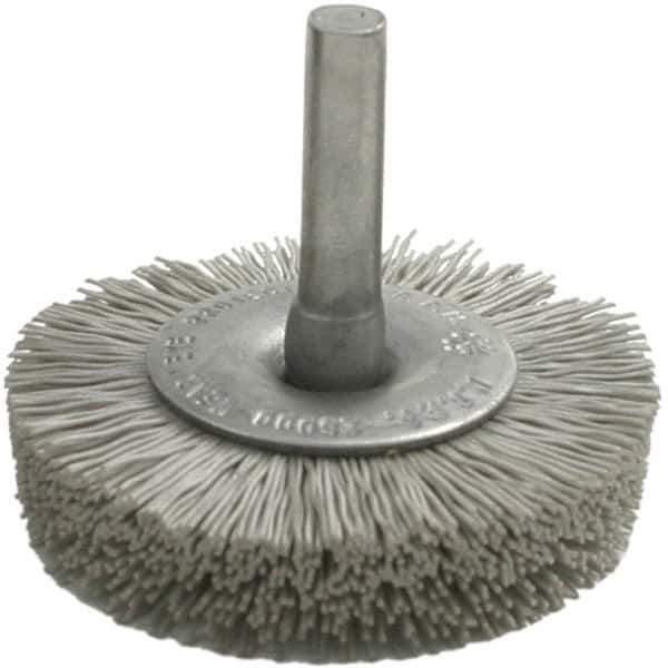 Brush Research Mfg. - 80 Grit, 1-3/4" Brush Diam, Crimped, Flared End Brush - Coarse Grade, 1/4" Diam Steel Shank, 2,500 Max RPM - Apex Tool & Supply