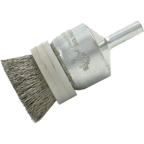 Brush Research Mfg. - 1" Brush Diam, Crimped, End Brush - 1/4" Diam Steel Shank, 20,000 Max RPM - Apex Tool & Supply