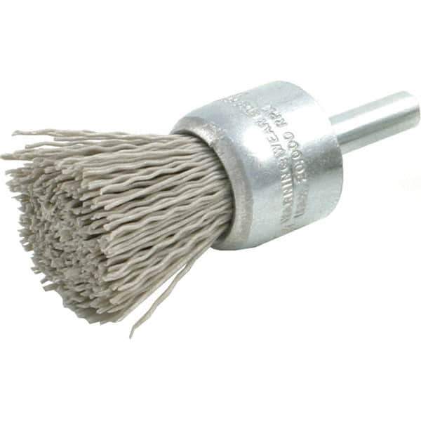 Brush Research Mfg. - 320 Grit, 1" Brush Diam, Crimped, End Brush - Medium Grade, 1/4" Diam Steel Shank, 20,000 Max RPM - Apex Tool & Supply