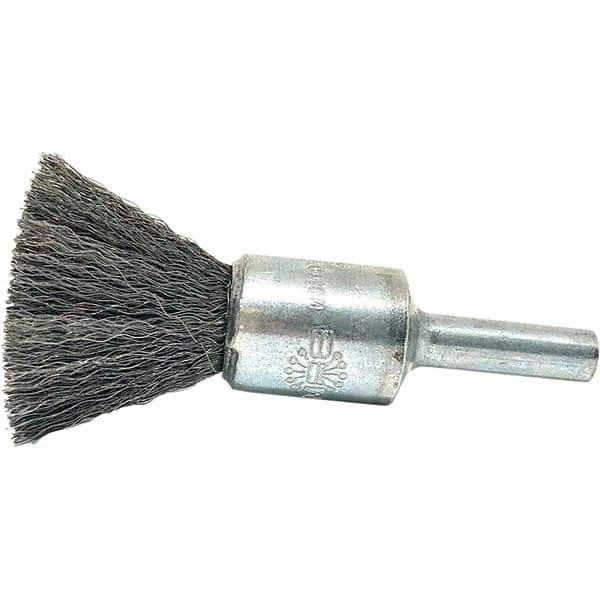 Brush Research Mfg. - 1/2" Brush Diam, Crimped, End Brush - 1/4" Diam Steel Shank, 20,000 Max RPM - Apex Tool & Supply