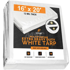 Tarp/Dust Cover: White, Rectangle, Polyethylene, 20' Long x 16' Wide, 12 mil Polyethylene, Rectangle