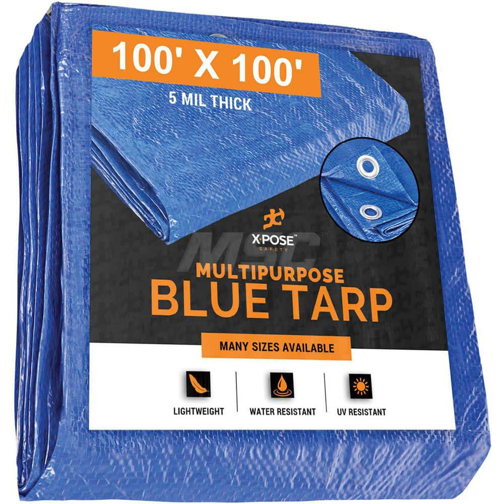 Tarp/Dust Cover: Blue, Rectangle, Polyethylene, 100' Long x 100' Wide, 5 mil Polyethylene, Rectangle