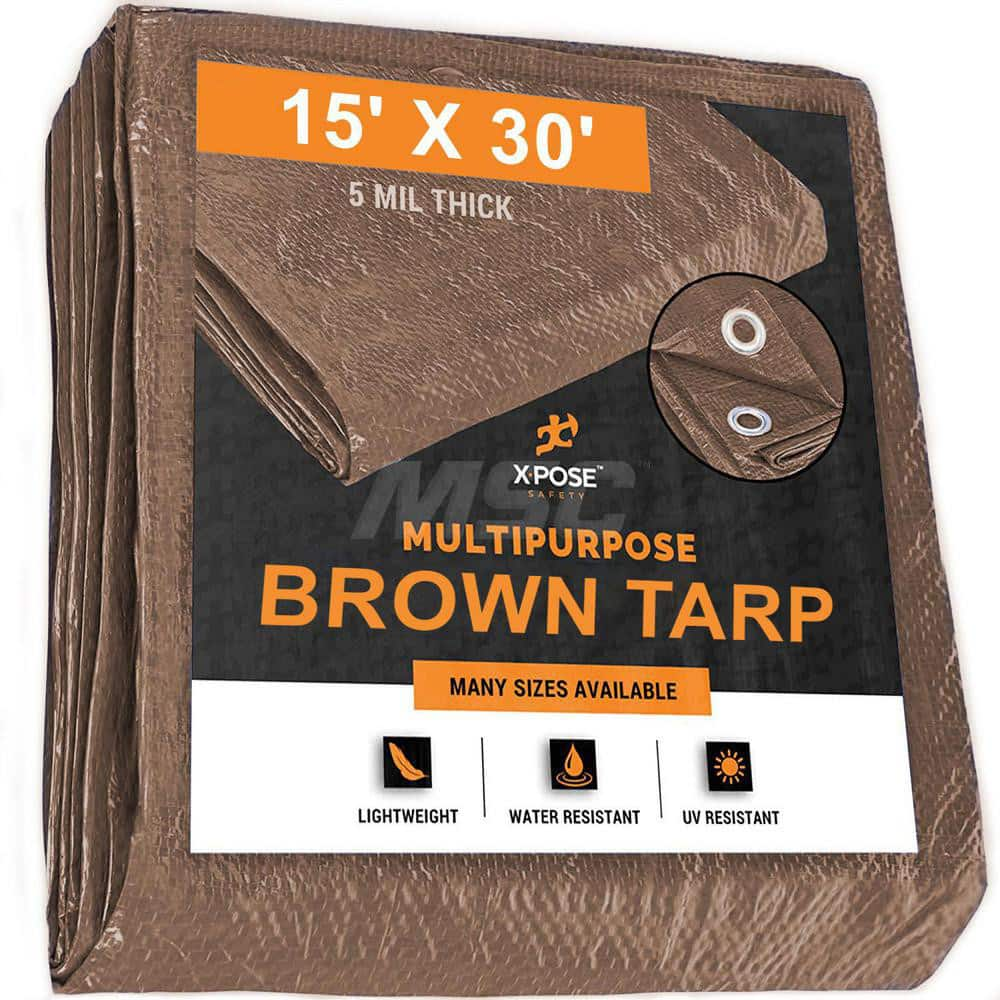 Tarp/Dust Cover: Brown, Rectangle, Polyethylene, 30' Long x 15' Wide, 5 mil Polyethylene, Rectangle