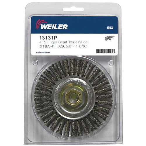Mini Roughneck 4″ Stringer Bead Wheel, .020″ Steel Wire Fill, 5/8″-11 UNC Nut, Retail Pack - Apex Tool & Supply