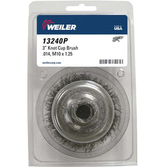 3″ Crimped Wire Cup Brush, .014″ Steel Fill, M10x1.25 Nut, Retail Pack - Apex Tool & Supply