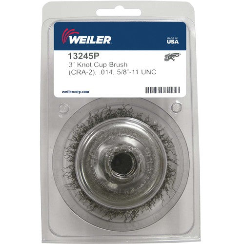 3″ Crimped Wire Cup Brush, .014″ Steel Fill, 5/8″-11 UNC Nut, Retail Pack - Apex Tool & Supply