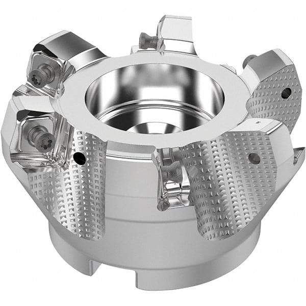 Seco - 80mm Cut Diam, 27mm Arbor Hole, 8mm Max Depth of Cut, 71° Indexable Chamfer & Angle Face Mill - 6 Inserts, SN.. Insert, Right Hand Cut, 6 Flutes, Through Coolant, Series R220.56 - Apex Tool & Supply