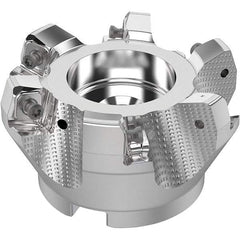 Seco - 80mm Cut Diam, 27mm Arbor Hole, 8mm Max Depth of Cut, 71° Indexable Chamfer & Angle Face Mill - 6 Inserts, SN.. Insert, Right Hand Cut, 6 Flutes, Through Coolant, Series R220.56 - Apex Tool & Supply