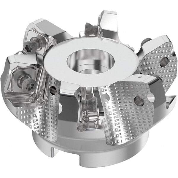 Seco - 2-1/2" Cut Diam, 3/4" Arbor Hole, 0.315" Max Depth of Cut, 71° Indexable Chamfer & Angle Face Mill - 6 Inserts, SN.. Insert, Right Hand Cut, 6 Flutes, Through Coolant, Series R220.56 - Apex Tool & Supply