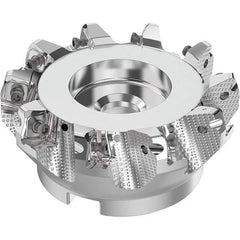 Seco - 4" Cut Diam, 1-1/2" Arbor Hole, 0.315" Max Depth of Cut, 71° Indexable Chamfer & Angle Face Mill - 10 Inserts, SN.. Insert, Right Hand Cut, 10 Flutes, Through Coolant, Series R220.56 - Apex Tool & Supply