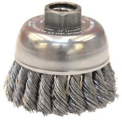 2-3/4″ Single Row Knot Wire Cup Brush, .020″ Steel Fill, 5/8″-11 UNC Nut - Apex Tool & Supply