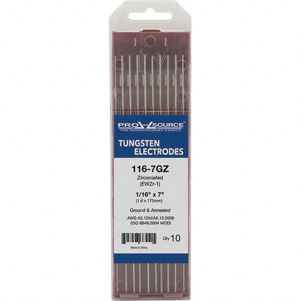 PRO-SOURCE - Tungsten Electrodes Type: Zirconiated Diameter (Inch): 1/16 - Apex Tool & Supply