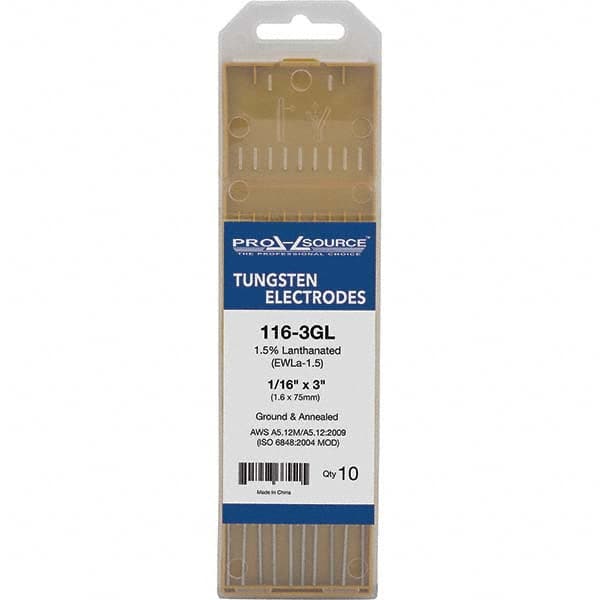 PRO-SOURCE - Tungsten Electrodes Type: 1.5% Lanthanated Diameter (Inch): 1/16 - Apex Tool & Supply
