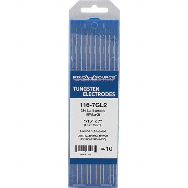 PRO-SOURCE - Tungsten Electrodes Type: 2% Lanthanated Diameter (Inch): 1/16 - Apex Tool & Supply